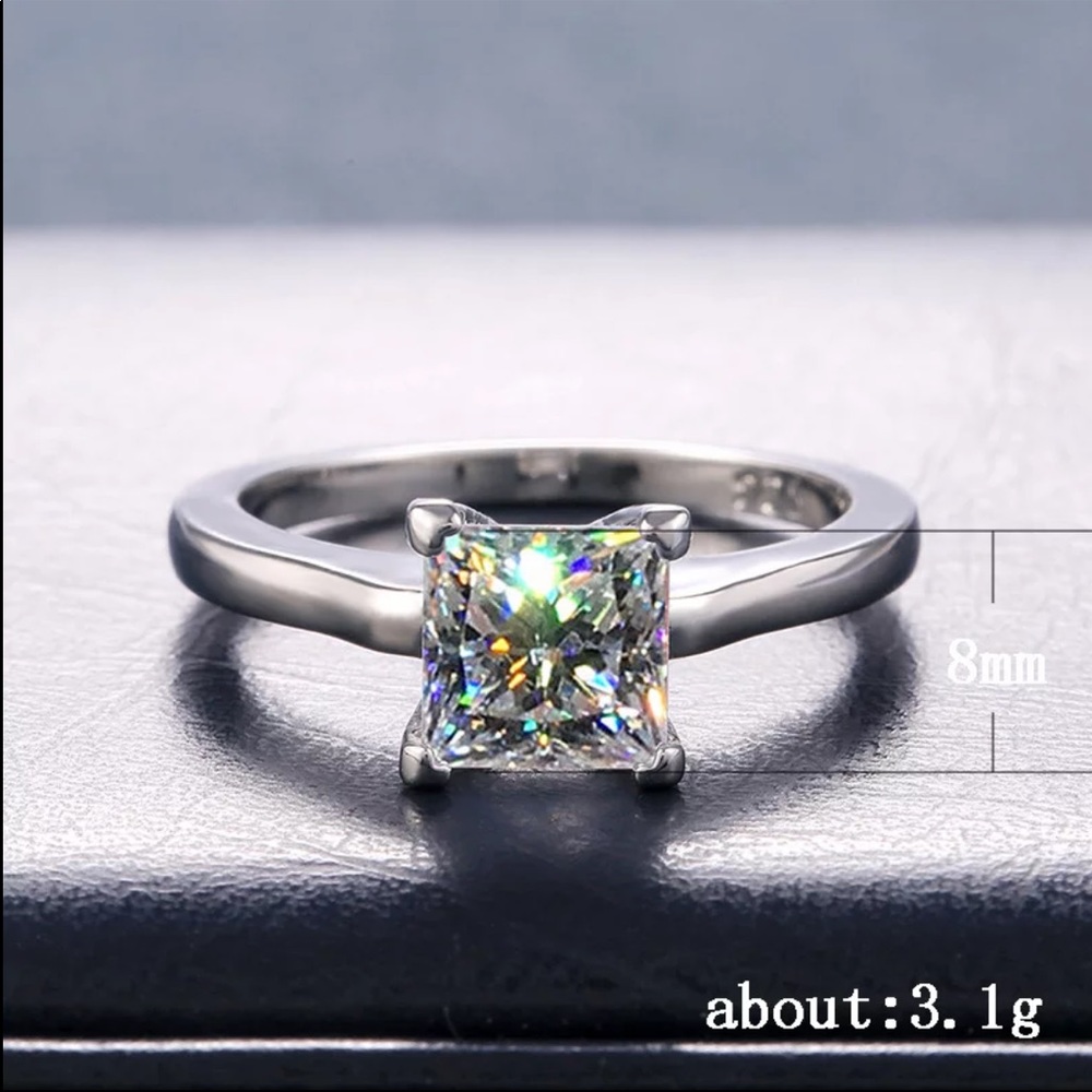 New 925 Silver Princess Cut Diamond Bridal Ring - Picture 4 of 5
